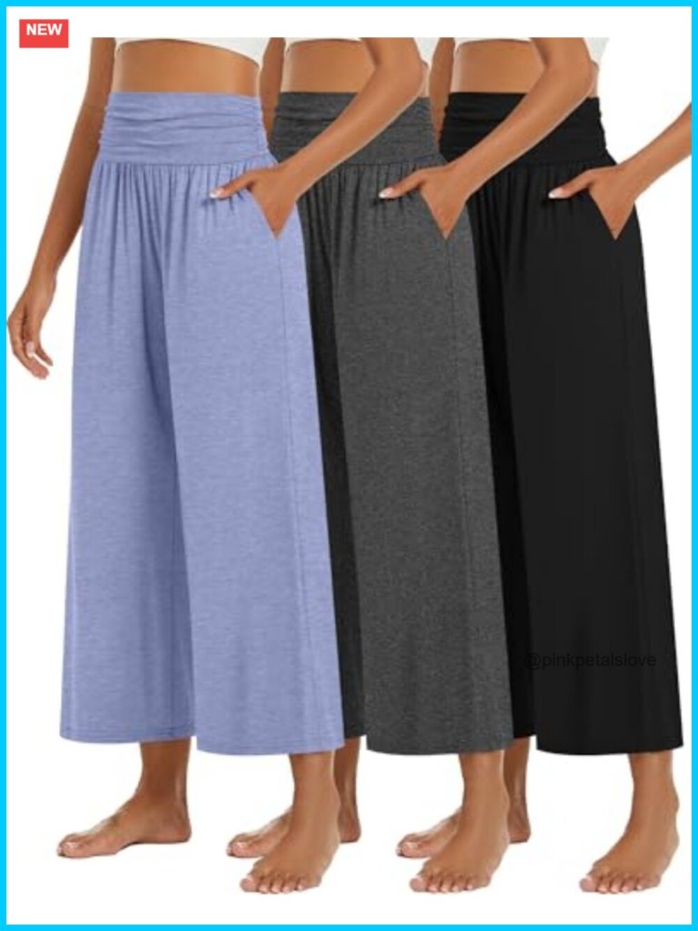 3 Pack Women's Wide Leg Capri Pants High Waisted Pleated Pockets